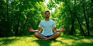 Person meditating in a tranquil natural setting.