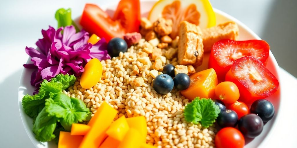 Colorful plate of healthy foods for seniors' diet.