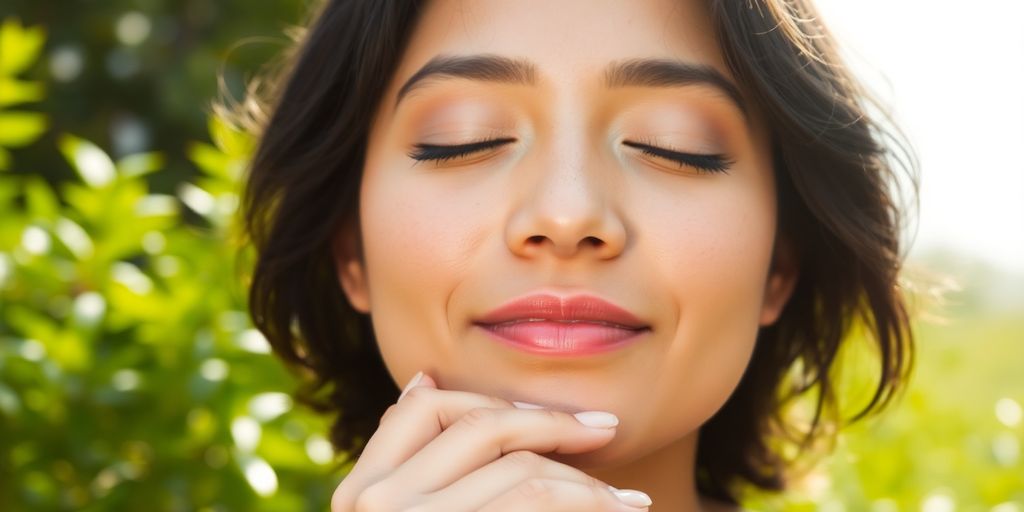Person meditating peacefully outdoors.