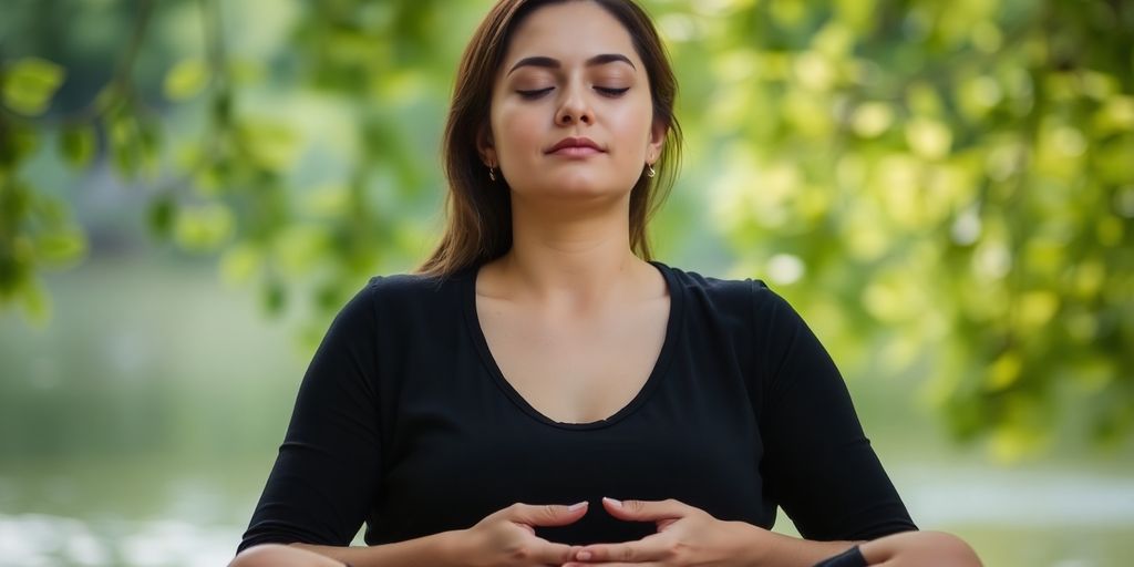 A person meditating in a peaceful setting.
