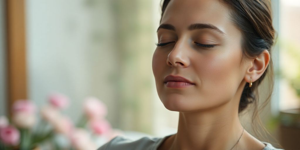 Person relaxing calmly with eyes closed.