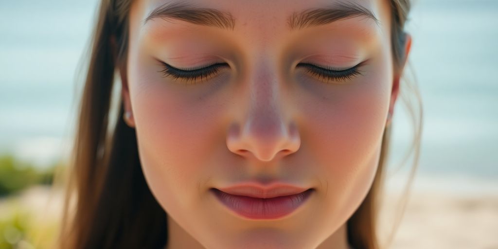Serene person meditating outdoors, sunlit tranquil scene.