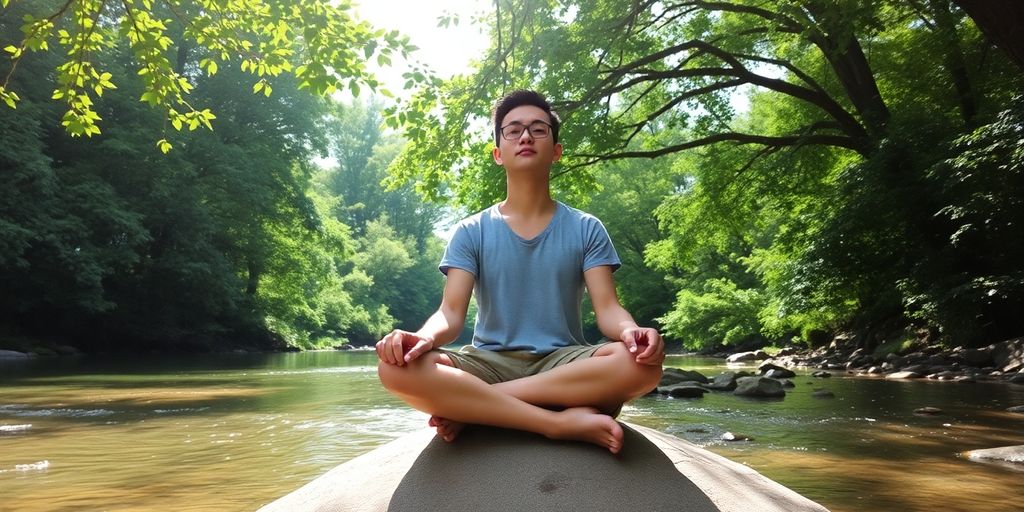 Person meditating peacefully in nature.