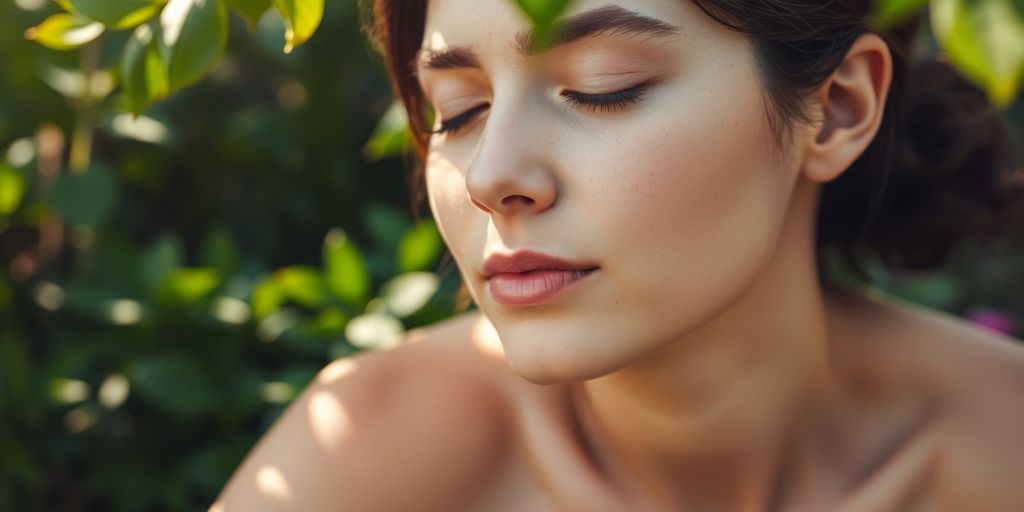 Person meditating peacefully in a serene garden.