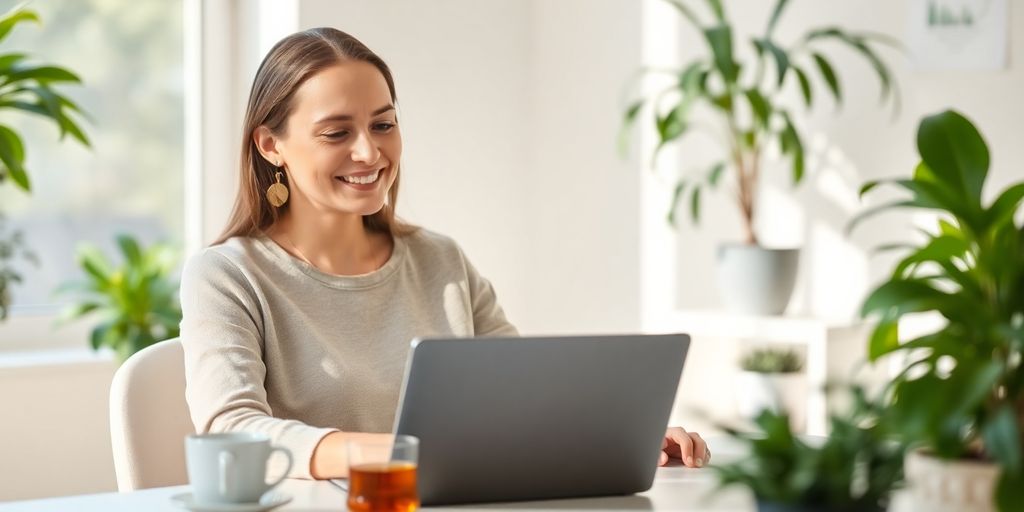 Relaxed person working happily at their desk.