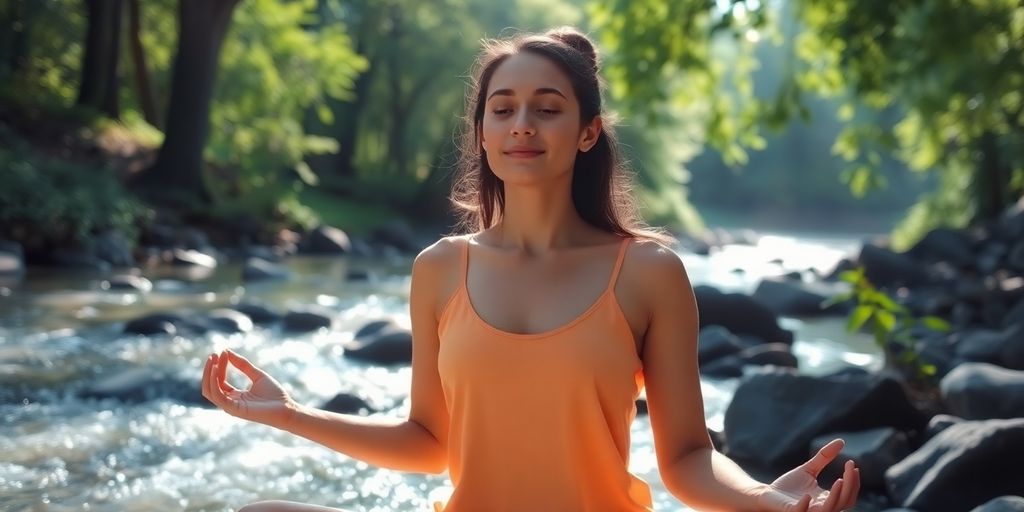 Person meditating peacefully in a serene natural setting.