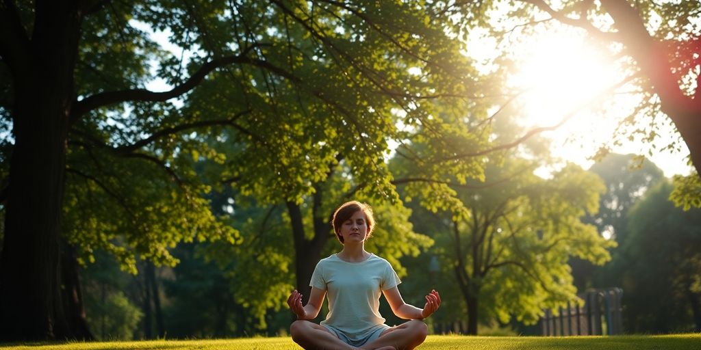 Person relaxing peacefully outdoors.
