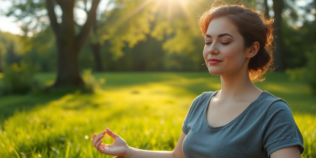 Person meditating peacefully in nature
