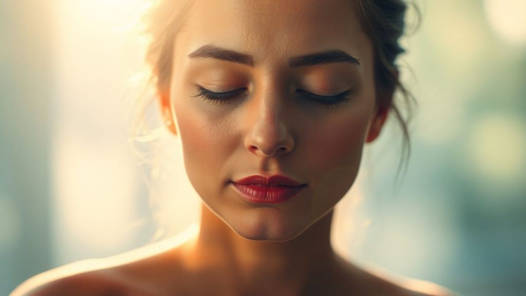 Person relaxing with eyes closed, calm atmosphere.